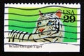 Postage stamp United States of America, USA 1992. Bengal Tiger Panthera tigris tigris Albino Royalty Free Stock Photo