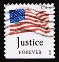 Postage stamp United States of America, USA 2012. Flag stars and stripes. Justice forever Royalty Free Stock Photo