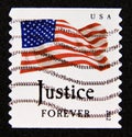 Postage stamp United States of America, USA 2012. Flag stars and stripes. Justice forever Royalty Free Stock Photo