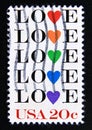 Postage stamp United States of America, USA 1984. Love word and hearts Royalty Free Stock Photo