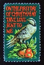 Postage stamp United States of America, USA 1971. Partridge bird in a pear tree