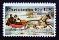 Postage stamp United States of America, USA 1974. The Road Winter by Currier and Ives