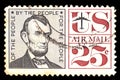 Postage stamp from USA. Airmail. With portret of president Abraham Lincoln 25 cent Royalty Free Stock Photo