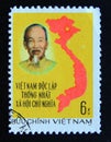 Postage stamp Vietnam, 1976. Ho Chi Minh and map of Vietnam