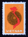 Postage stamp Vietnam, 1978. Map and bronze drum of unified Vietnam