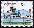 Postage stamp Vietnam 1984, Olympic games hurdles athlete runner