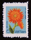 Postage stamp Vietnam, 1977. Orange cactus dahlias