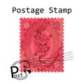 Postage Stamp on white background. beautiful Red Dragon stamp.