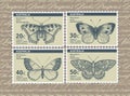 Postage Stamps. Butterfly, Moth Isolated. Insect Realistic. Fauna. Postcard. Engraving, Drawing Nature. Vintage Illustration.
