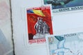 Post stamp Galati, Romania Communism statue