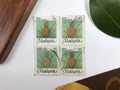 Postage stamps of Malaysia. Malaysia 1986 - National Fruit Series FDC Pineapple . Royalty Free Stock Photo