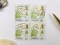 Postage stamps of Malaysia. Selangor, Rice. Royalty Free Stock Photo