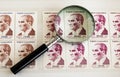 Postage stamps are one of the most important ways of broadcasting a country`s image.close up turkish