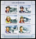 Postage stamps printed in Comoros shows Mini sheet Pilots, Aviators serie, circa 2009