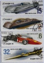 Postage stamps of the Soviet Union with sports cars