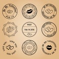 Postage vector stamps for valentine day - black elements Royalty Free Stock Photo