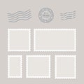 Postage stamps vector vintage border post mail. Blank postal sticker template frame. Postmark perforated paper Royalty Free Stock Photo