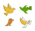 Postal bird icon set, color outline style
