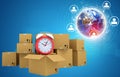 Postal boxes on them alarm clock. Backdrop of Royalty Free Stock Photo