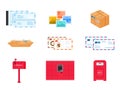 Postal delivery service icons and objects set Royalty Free Stock Photo