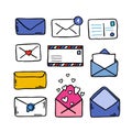 Postal doodle icons set