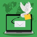 Postal dove, email marketing concept, laptop, vector illustration
