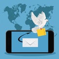 Postal dove, email marketing concept, vector illustration