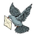 Postal dove with letter engraving style vector