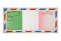 Postal envelope. Envelope with the image flag of Italy. Italian flag. Old crumpled envelope with stamps. Copy space. Blank mock up Royalty Free Stock Photo