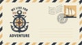 Postal envelope on the theme of travel with stamp Royalty Free Stock Photo