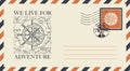 Postal envelope on the theme of travel with stamp Royalty Free Stock Photo