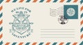 Postal envelope on the theme of travel with stamp Royalty Free Stock Photo