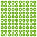 100 postal service icons hexagon green Royalty Free Stock Photo