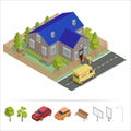 Postal Service. Isometric House. Delivery Truck. Delivery Man