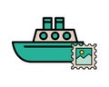 Postal service stamp with ship boat