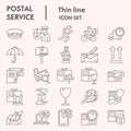 Postal service thin line icon set, Postage mail collection, vector sketches, logo illustrations, web symbols, linear