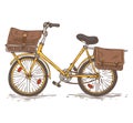 Postal Service. Yellow Bicycle with Brown Bags