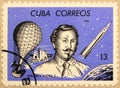 Postal stamp of Cuba shows Matias Perez, a Cuban balloon pilot