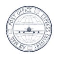 Postal stamp Express delivery air mail. Round black postmark with aircraft sign