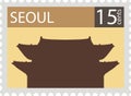 Postal stamp with NAMDAEMUN GATE (SUNGNYEMUN) famous landmark of SEOUL, SOUTH KOREA