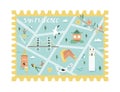 Postal stamp with San Francisco map and symbols Royalty Free Stock Photo