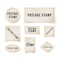Postal stamp template with shadow. Retro blank postage stamp with perforated border. Vector illustration isolated on white Royalty Free Stock Photo