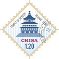 Postal stamp with TEMPLE OF HEAVEN famous landmark of BEIJING, CHINA Royalty Free Stock Photo