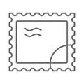 Postal stamp thin line icon, delivery symbol, Paper retro post stamp vector sign on white background, postmark icon in