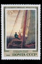 Postage stamp from 1983: On The Sailing Boat by Caspar David Friedrich 1819