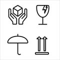 Postal symbols vector illustration set. Fragile handle care dry sign Royalty Free Stock Photo