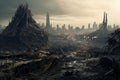 Postapocalyptic cityscape punctuated by the Royalty Free Stock Photo