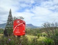 Postbox at viewpoint touristic and pine tree on hill mountain
