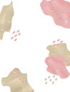 Postcard abstract watercolor spots brushstrokes in pink and gold pastel colors on a white background hand drawn