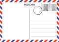 Postcard. Air Mail. Postal card illustration for design. Travel